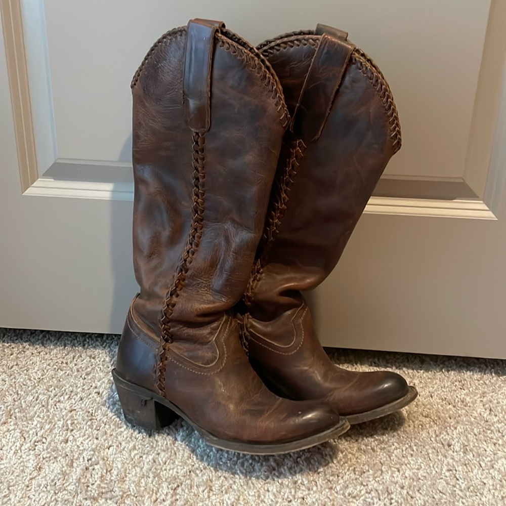Lane Plain Jane Brown Leather Cowgirl Boots, Size 7.5
